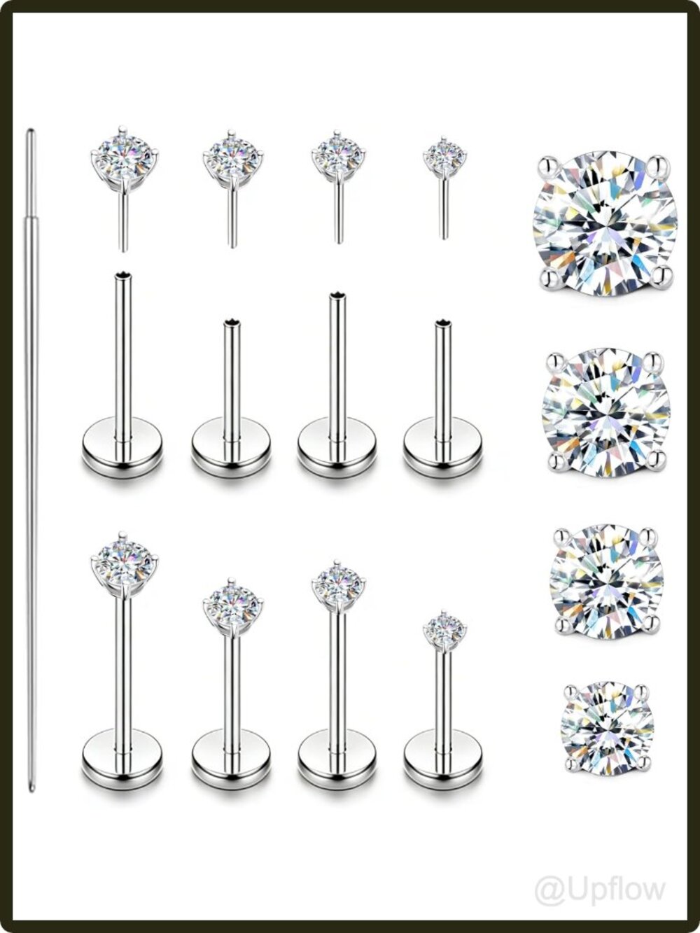 Women's Titanium Threadless Stud Earrings Nose Rings Helix Cartilage Piercing 9